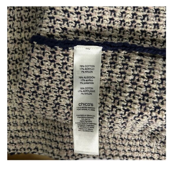 Chico's Textured Fringe Lucy Blazer/Cardigan Women's Size 12/14 Blue Cream - Picture 4 of 8